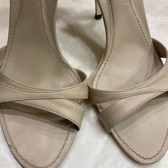 Gunmetal Nude Leather Sandals, Back Ankle Strap. 3.5” heel, Goes w/ all, Sz 8.5 - Picture 7 of 14